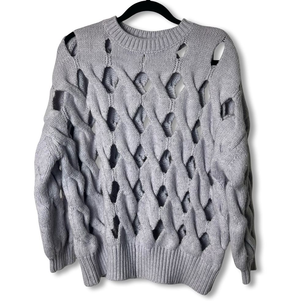 Lily Brown - Women’s‎ Lattice Open Knit Sweater Crew Neck Lavender – One Size
